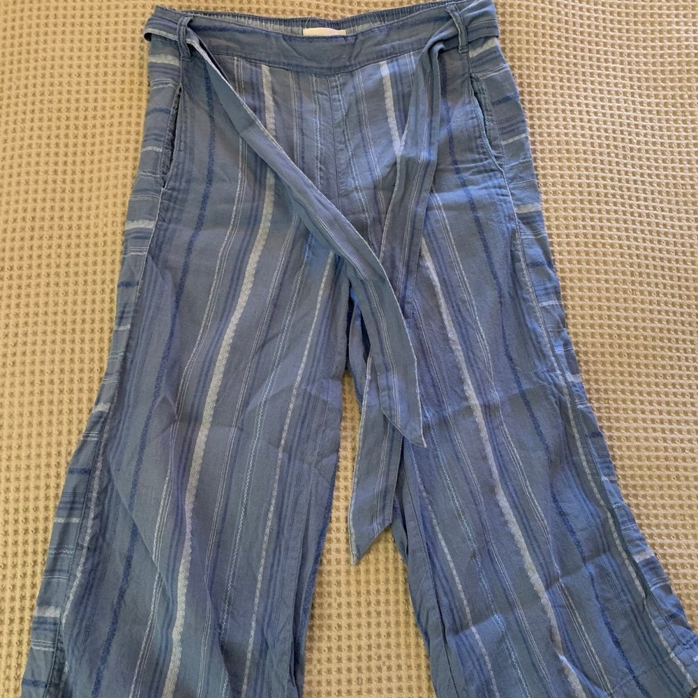 Anthropologie Blue Striped Linen Pants